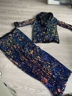 Weissman Navy Multicolor Sequin Jacket & pants Dance Set 🖤